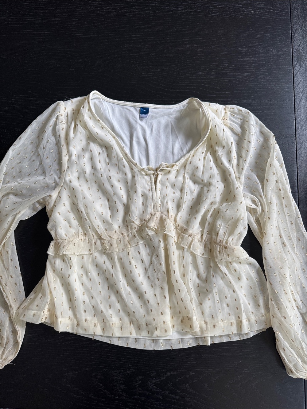 Old Navy Cream Blouse with Gold Dot Accents